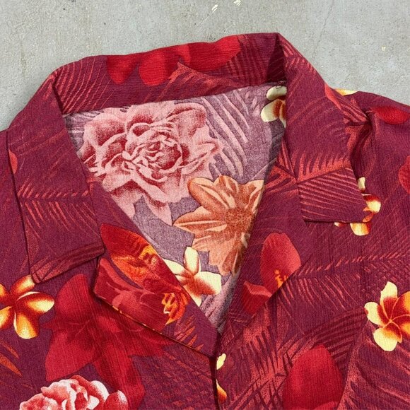 Vintage 1960s Hawaiian Shirt Floral Aloha Red Aloha Shirt XL - Picture 5 of 9